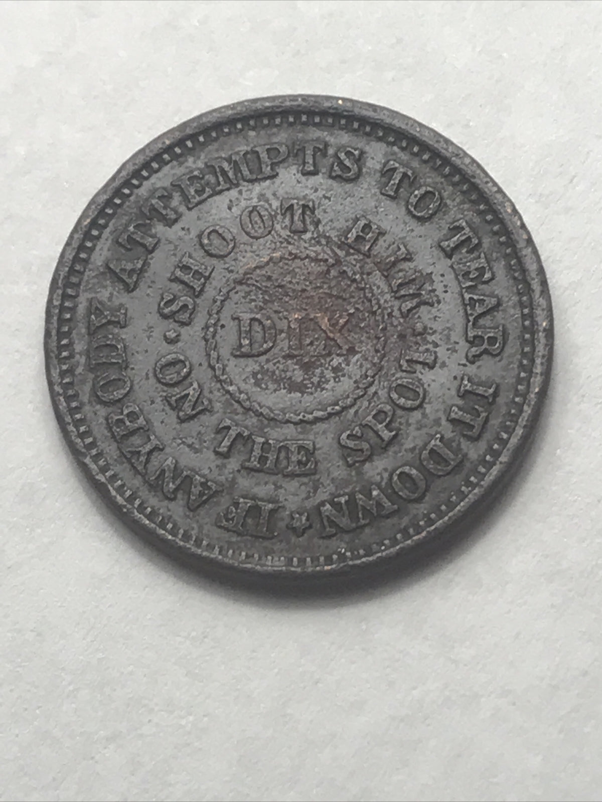 1863 CWT Civil War Token Fuld 207/409b The Flag  Shoot Him on the Spot Dix