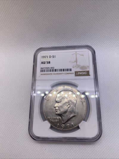 1971-D Eisenhower IKE Dollar NGC AU58 Type 1 Rev RDV-006 Friendly Eagle FS-901
