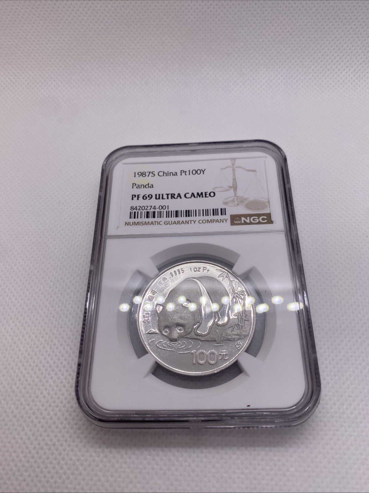 1987 100 Yuan 1 Oz .9995 China Platinum Proof Coin Panda NGC PF69 Ultra Cameo 01