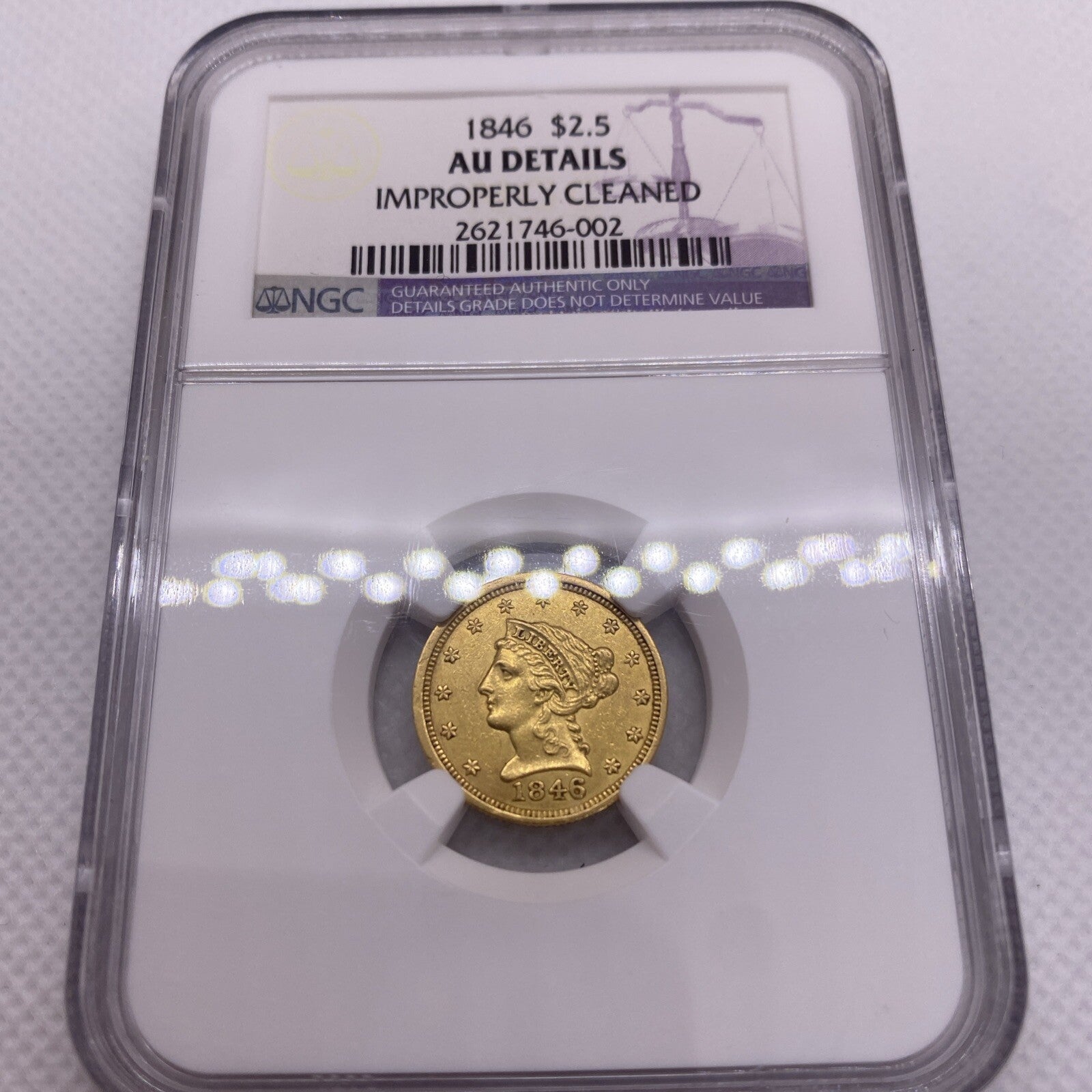 1846 $2.50 Liberty Gold Quarter Eagle AU Details NGC Key Date VERY RARE