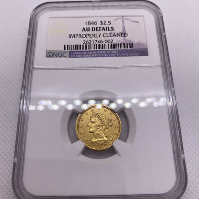 1846 $2.50 Liberty Gold Quarter Eagle AU Details NGC Key Date VERY RARE