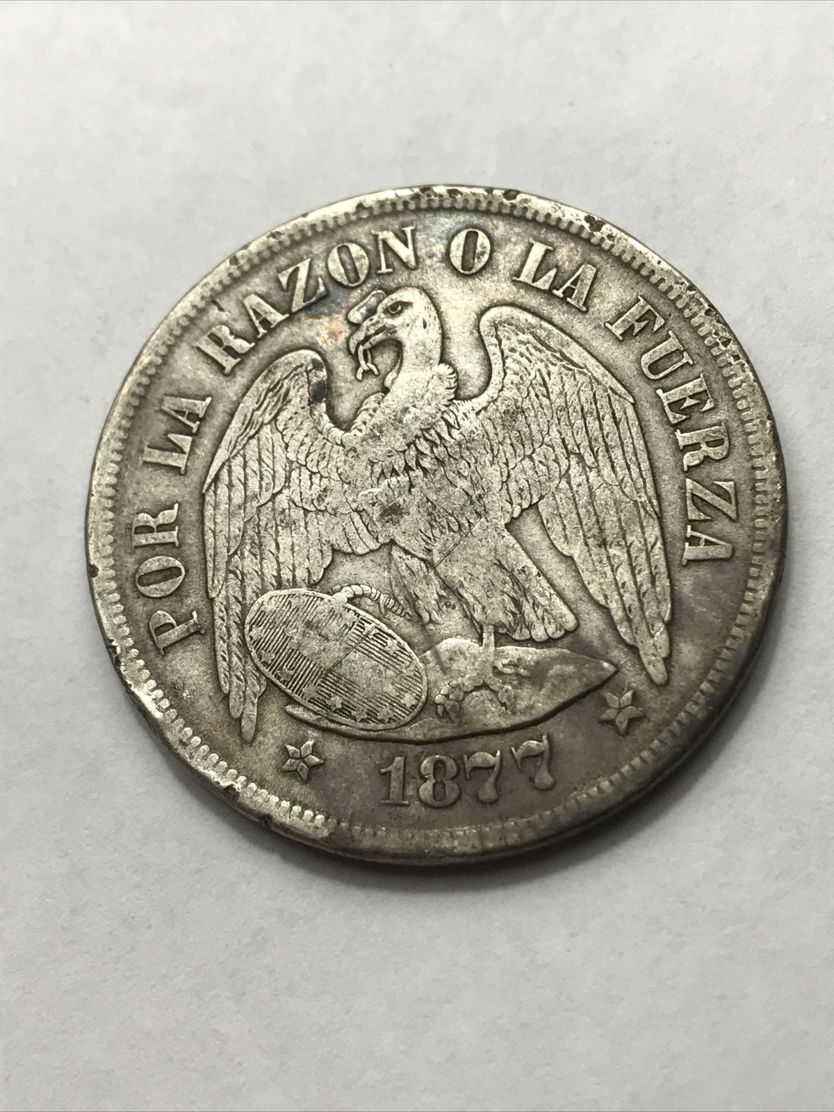 1877 Chile Silver Peso Un Peso - Republica De Chile KM#142.1