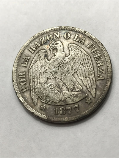 1877 Chile Silver Peso Un Peso - Republica De Chile KM#142.1