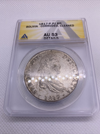 1817 PTS Bolivia 8 Reales 8R Anacs AU53 Details Silver Coin Colonial Rare #564