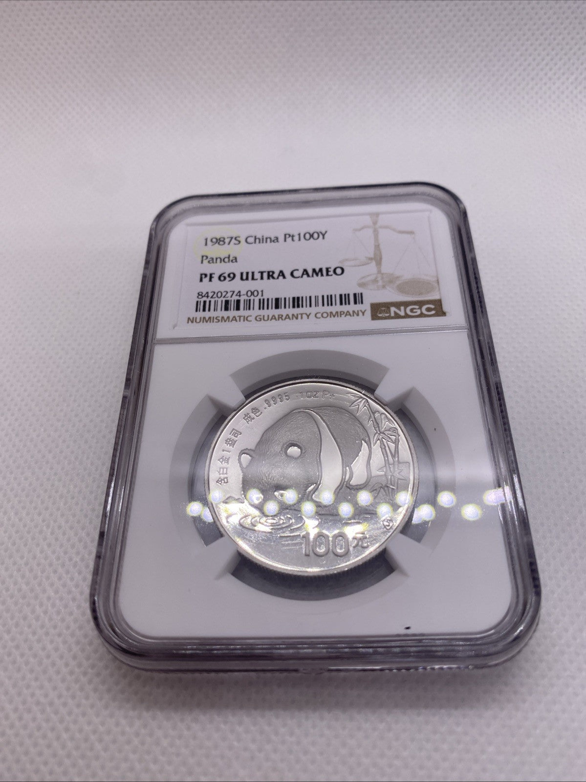 1987 100 Yuan 1 Oz .9995 China Platinum Proof Coin Panda NGC PF69 Ultra Cameo 01