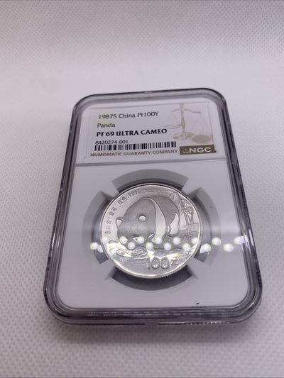 1987 100 Yuan 1 Oz .9995 China Platinum Proof Coin Panda NGC PF69 Ultra Cameo 01