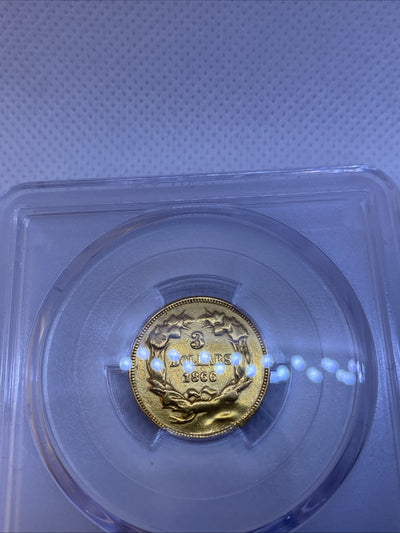 1866 $3 Gold Three Dollars PCGS RARE VERY LOW Mintage