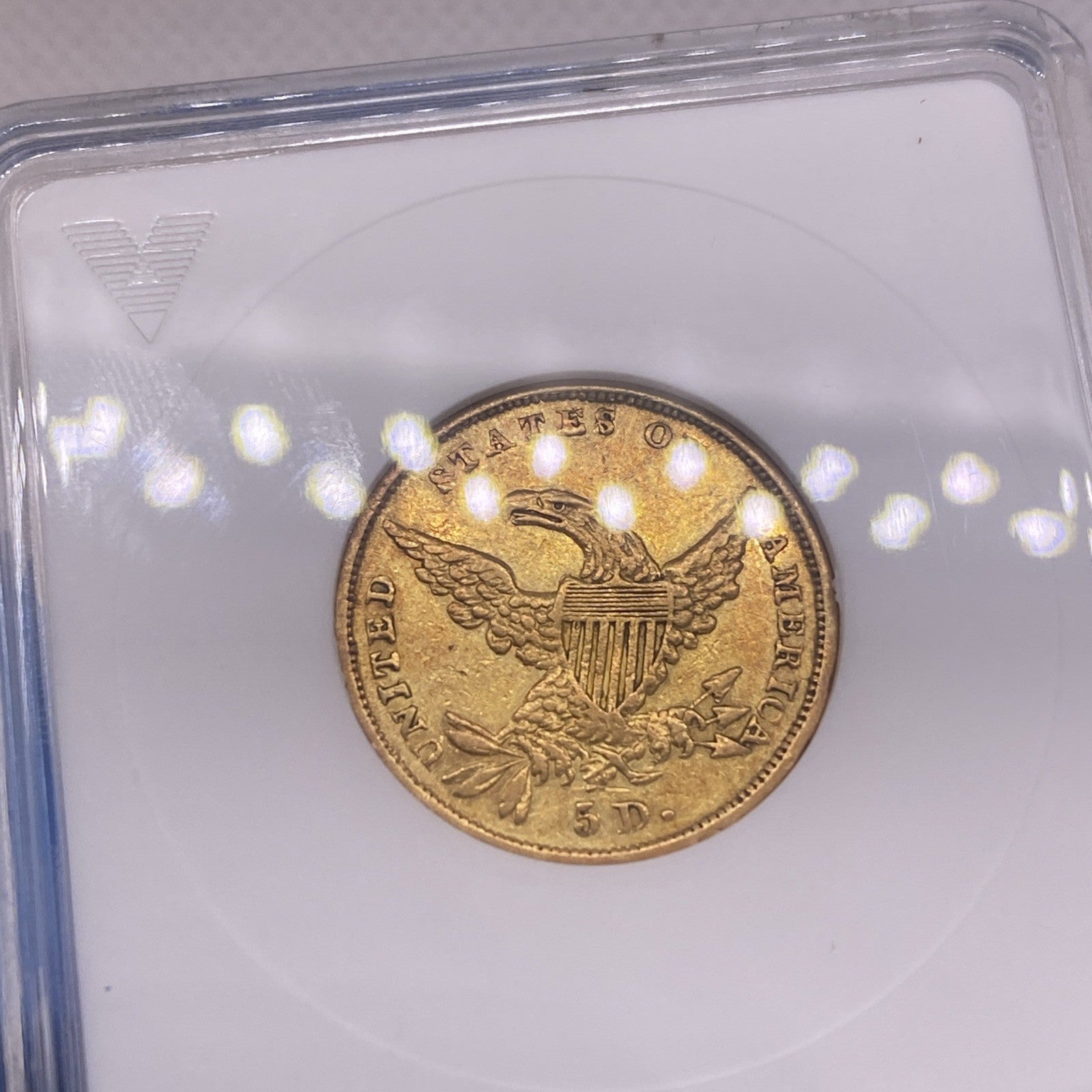 1834 Classic Gold Half Eagle $5 Coin. Certified ANACS XF45 EF45 VERY OLD HOLDER