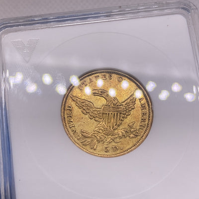 1834 Classic Gold Half Eagle $5 Coin. Certified ANACS XF45 EF45 VERY OLD HOLDER