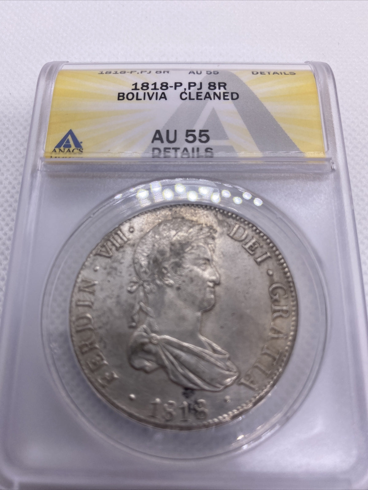 1818 PTS PJ Bolivia Silver 8R 8 Reales AU 55 Details Anacs Silver Potosi #562