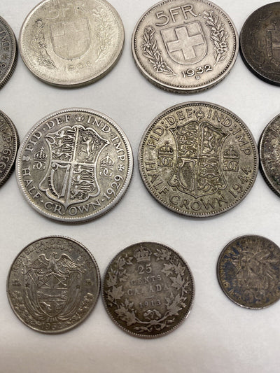 Silver Foreign Coins Lot 16 Silver Coins Big Great Looking Lot #344-10