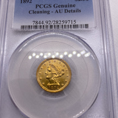 1892 Quarter Eagle $2.50 Gold Coin - NGC Graded AU Details VERY RARE Low Mintage
