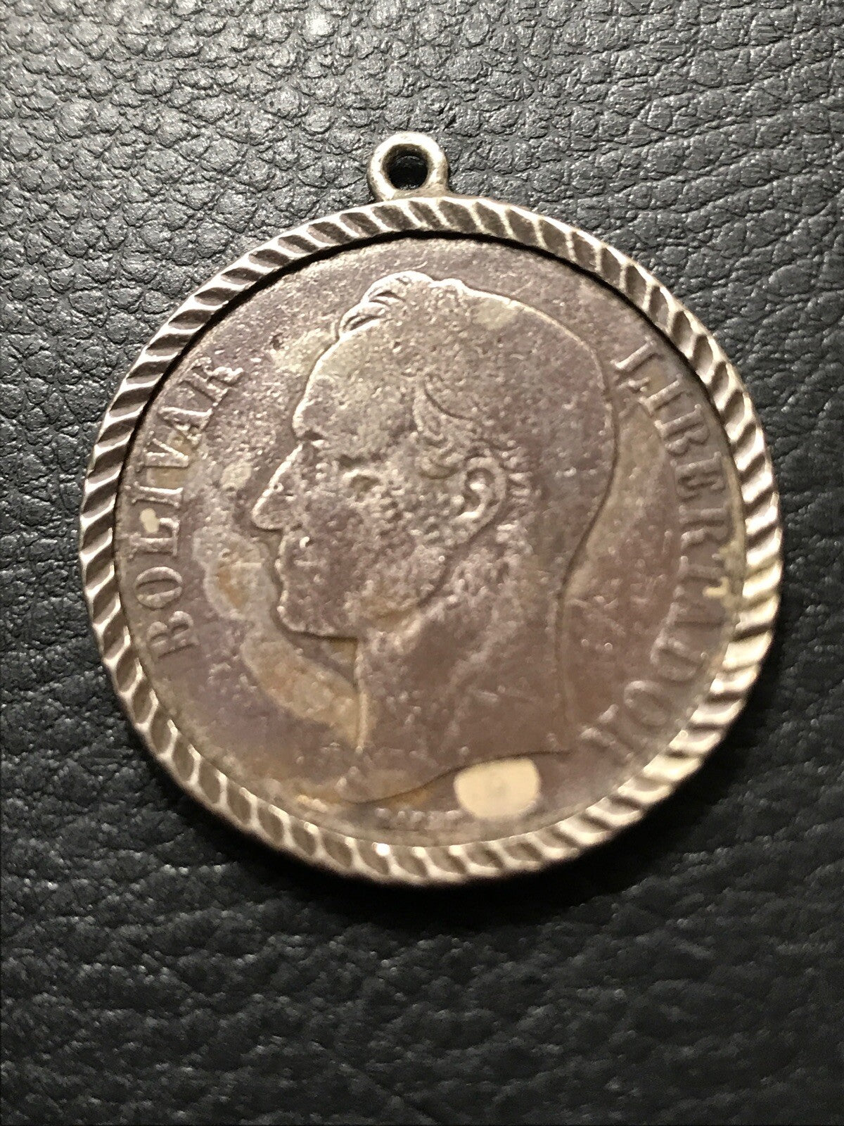 1912 - 5 Bolivares Venezuela - Vintage Looking -SILVER Coin With Bezel
