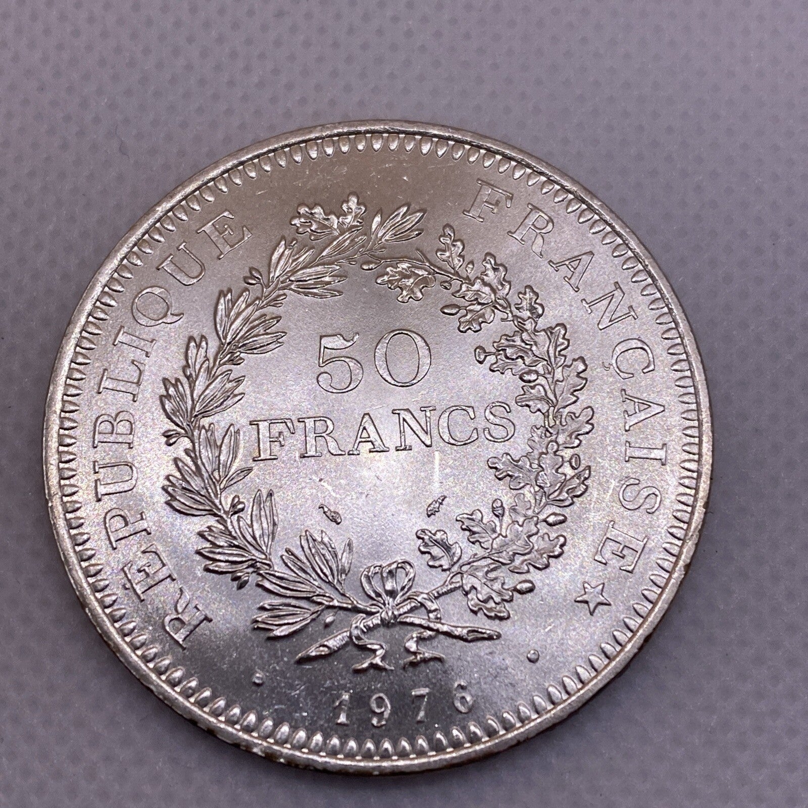 1976 France 50 Francs Silver Coin 50 Fr. Uncirculated Silver Coin #1287-10