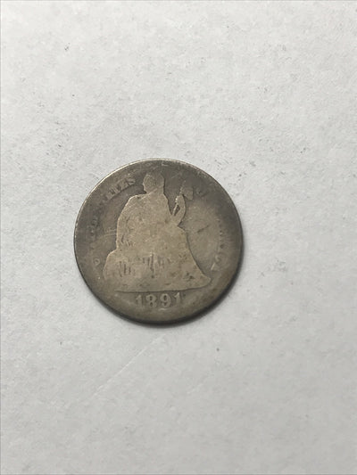 1891 Seated Liberty Dime 10C Silver Coin #GGG3461