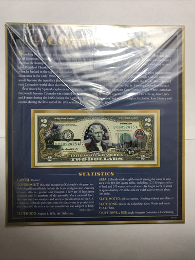 COLORIZED $2 NOTE SET COLORADO and WASHINGTON, D.C. GENUINE LEGAL TENDER #2