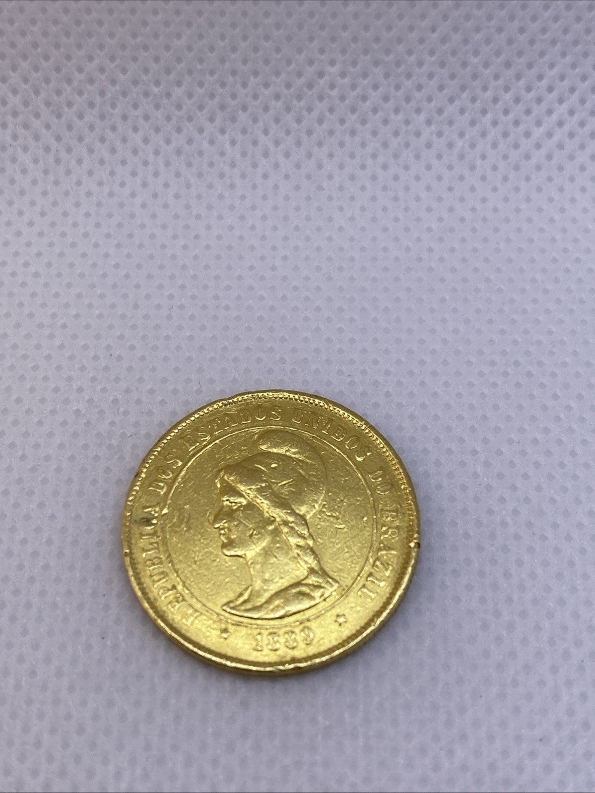 1889 10000 Reis Brazil Gold Coin Beautiful Rare