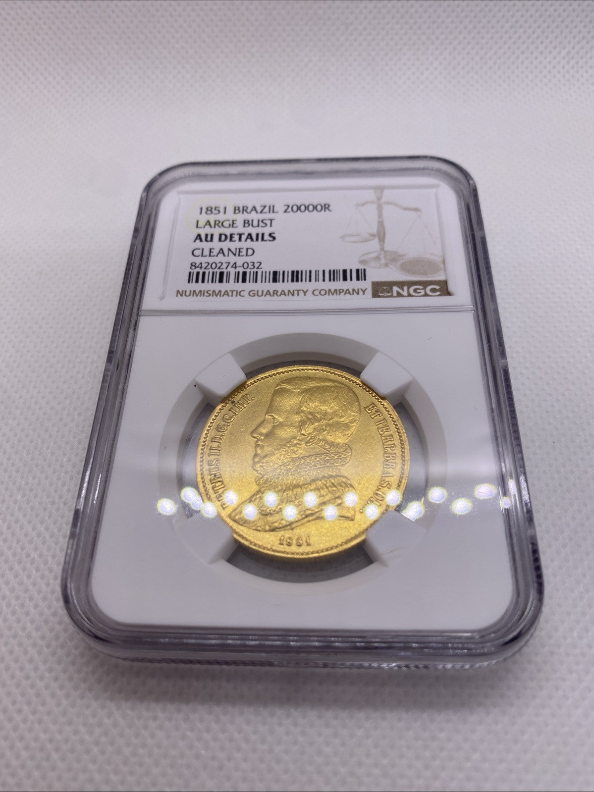 1851 Brazil 20000 Reis Large Bust NGC AU Det. Rio de Janeiro RARE