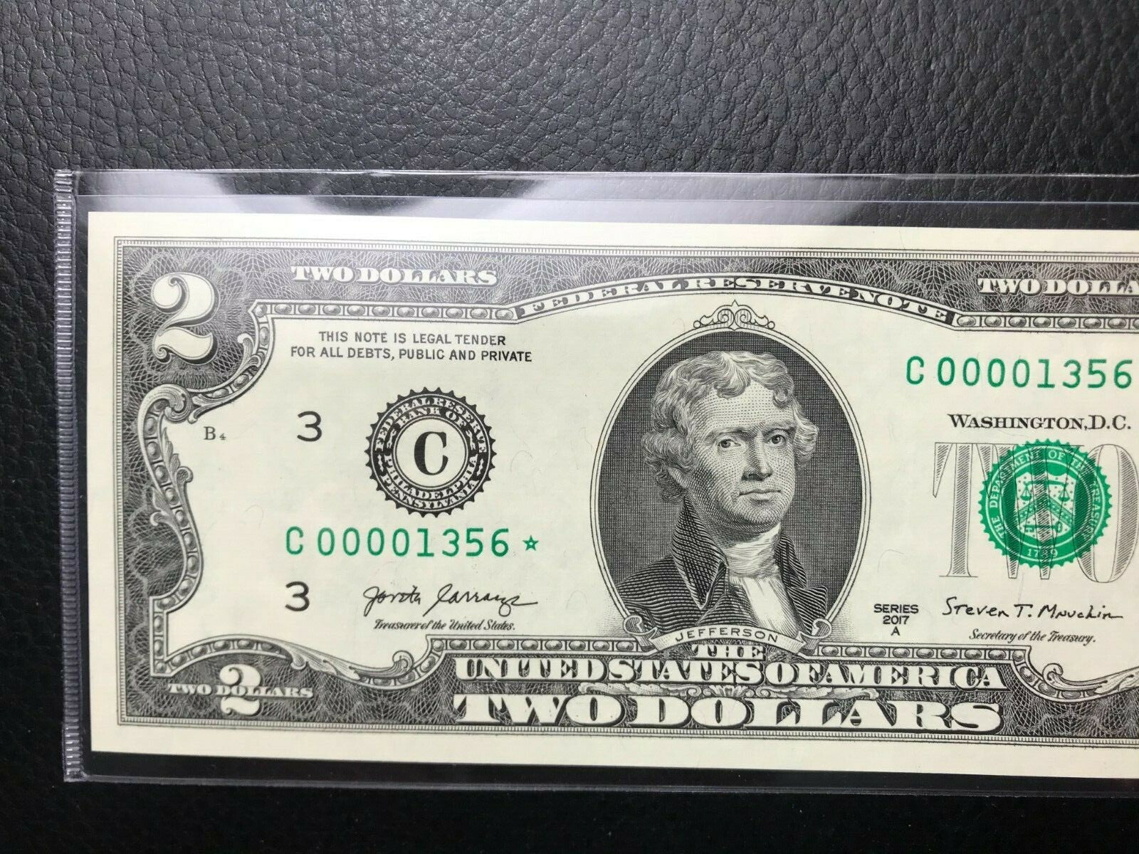 $2 Rare Uncirculated Low FOUR (4) Digits  ⭐️ STAR NOTE ⭐ 1356*