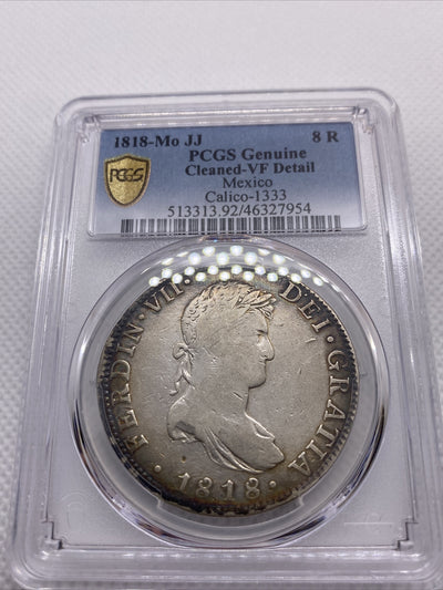 1818 MO JJ Mexico 8 Reales Silver Ferdinand VII PCGS VF Detail Calico-1333 #7954