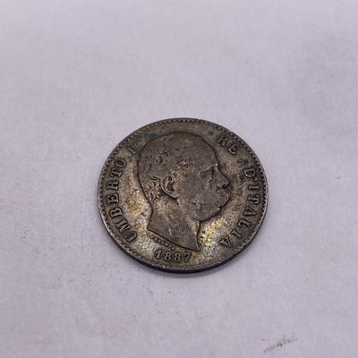 1887  ITALY SILVER ONE 1 LIRA UMBERTO COIN Silver Coin #943-10