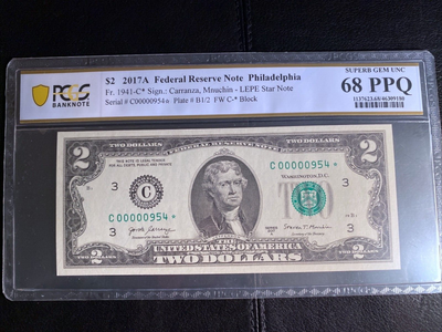 2017  $2 Star Notes 1941-C* PCGS Two 67 PPQ and One 68 PPQ Consecutive 3 * Notes