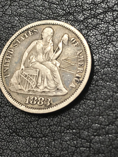 1883 Seated Liberty Silver Dime Personalised with Letter “W” (For Wife?) #9123