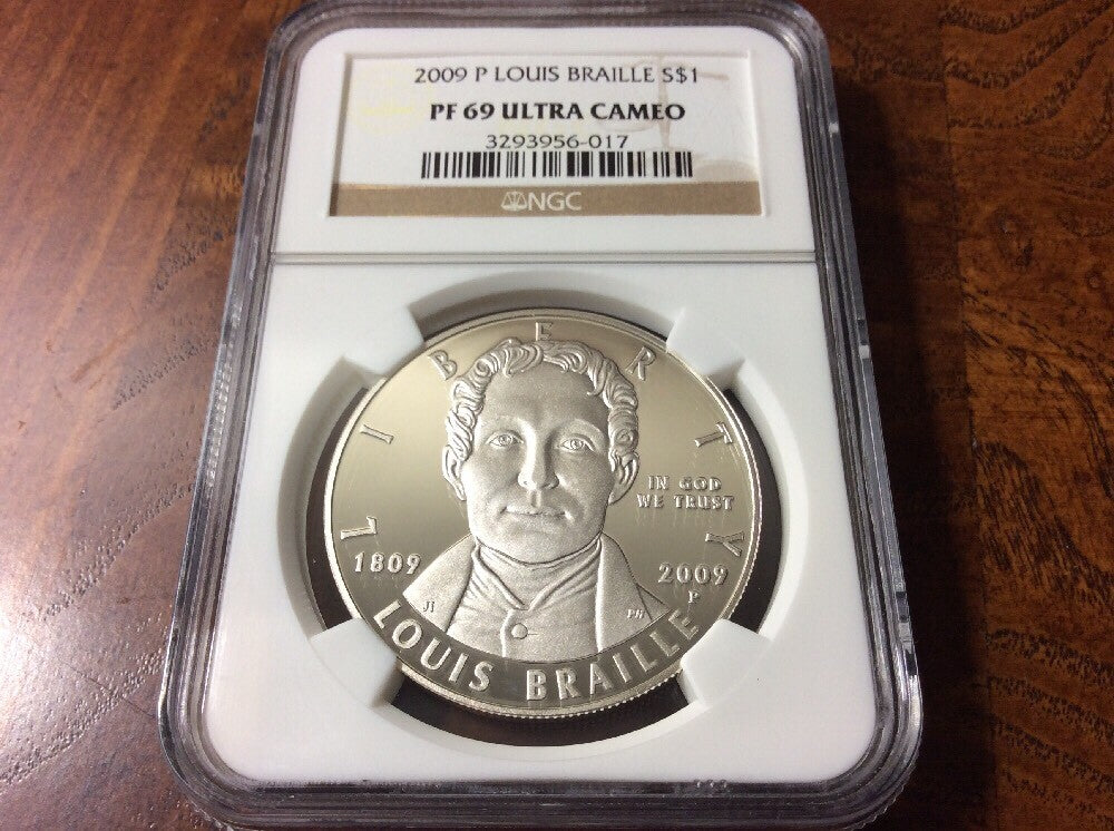 2009 Louis Braille Proof Silver Dollar PF69 NGC PF 69 Ultra Cameo UC