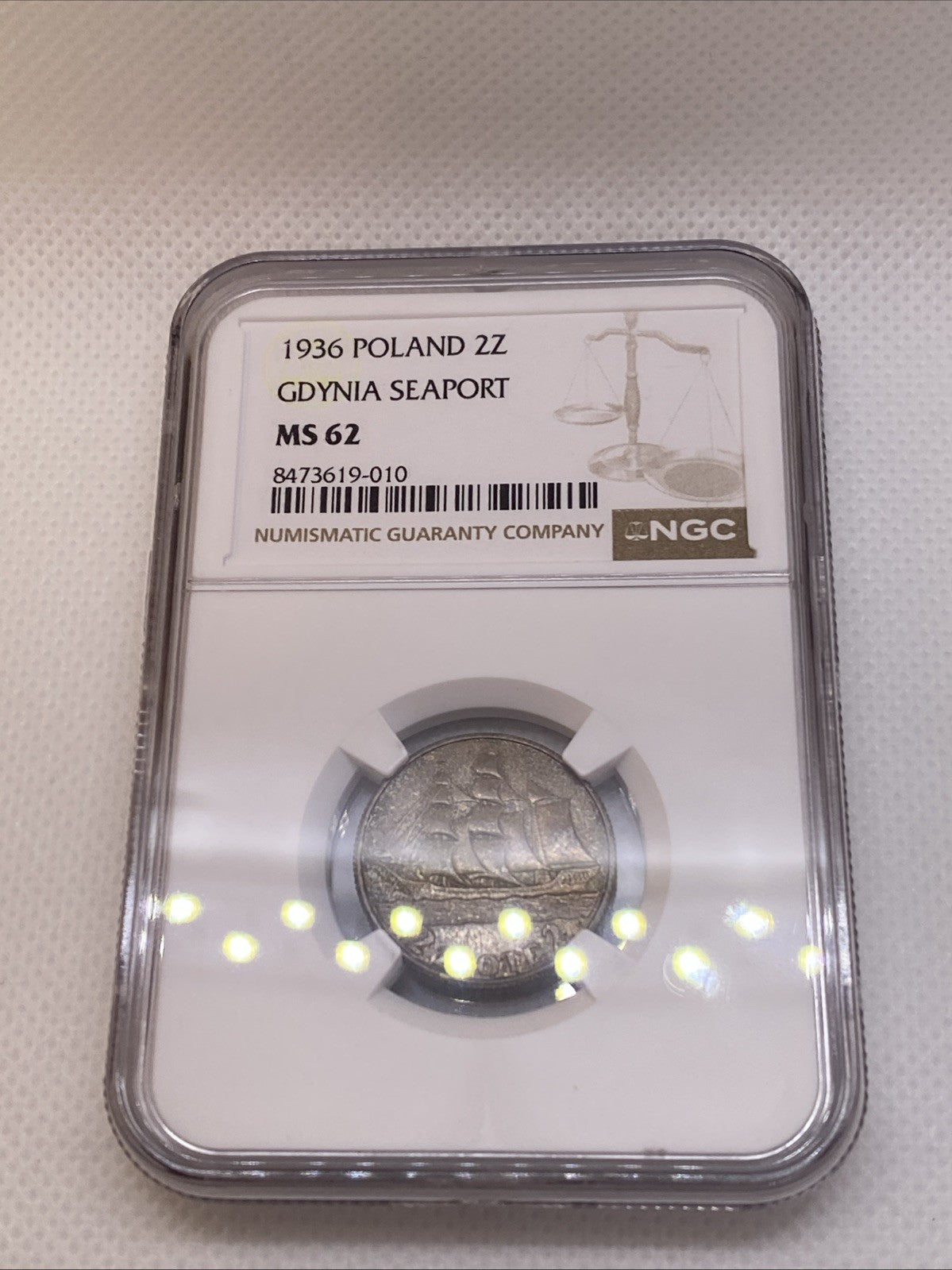 1936 Poland 2 Zlotych Gdynia Seaport Silver Coin NGC MS62 Beautiful Toning Rare