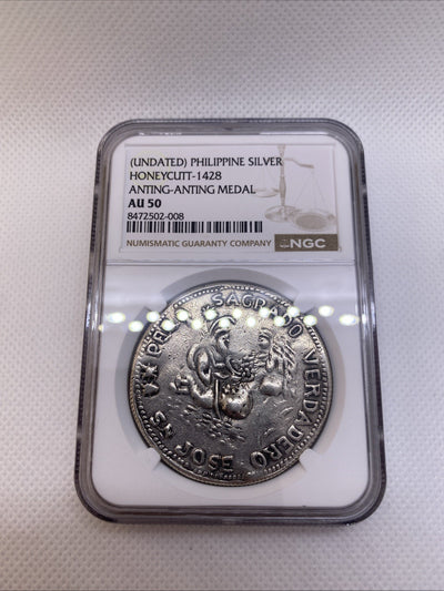 Philipines Honeycutt - 1428 Anting-Anting Silver Medal Graded NGC AU50 RARE