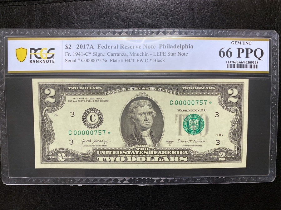 2017  $2 Three Digit Star Note PCGS 66 PPQ 757* Star Two Dollars Pilot's Lucky