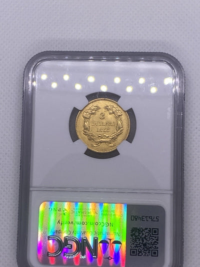 1855 $3 Three Dollar Gold Coin NGC UNC Beautiful Original Early US Gold Rare