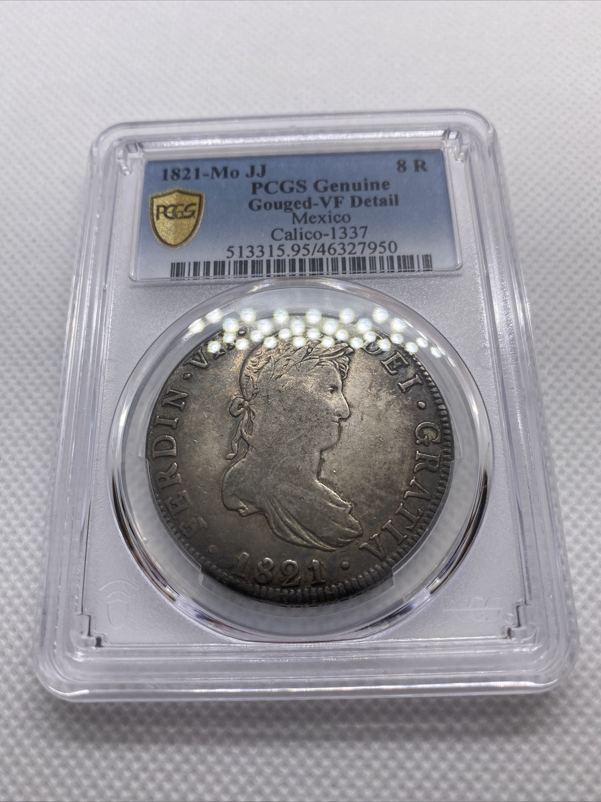 1821 Mo JJ Mexico 8 Reales Silver Ferdinand VII Calico-1337 PCGS VF Det #7950
