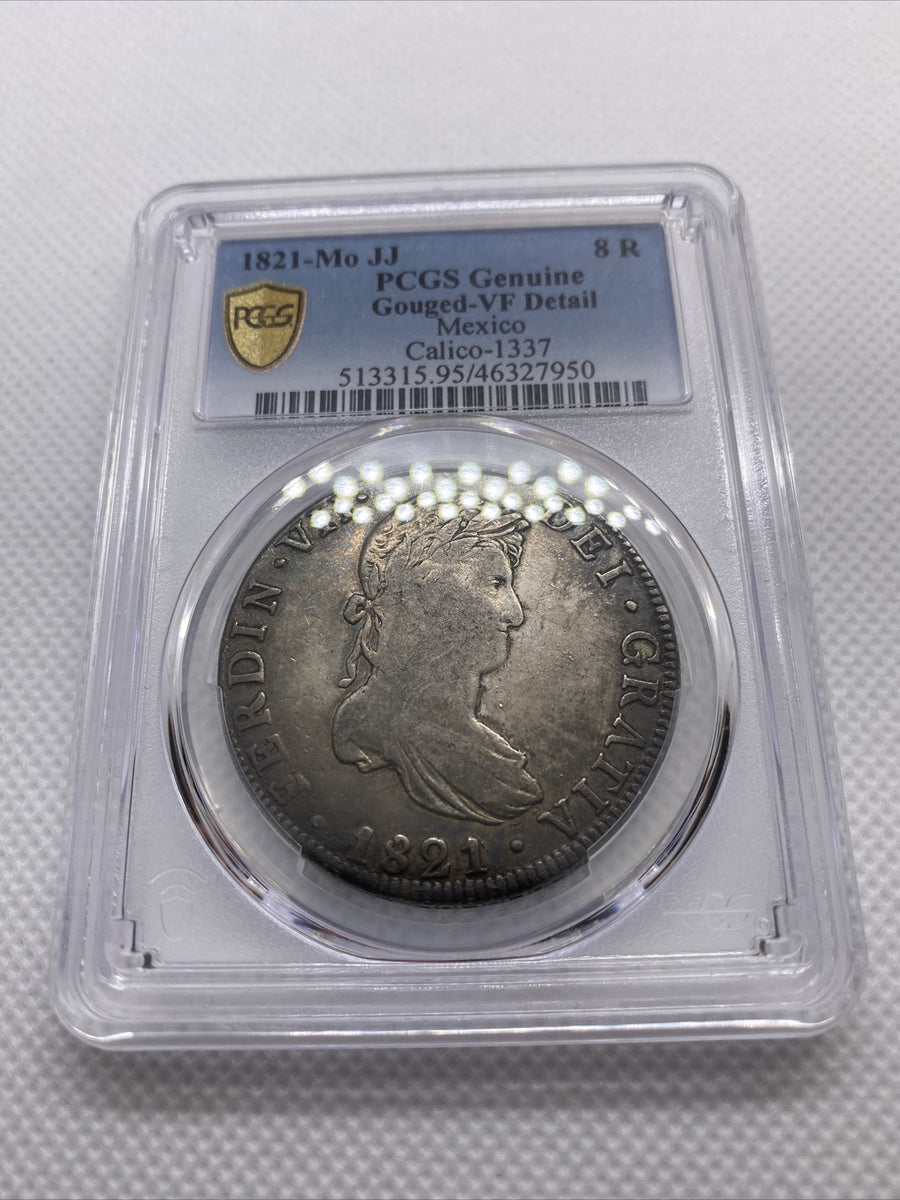 1821 Mo JJ Mexico 8 Reales Silver Ferdinand VII Calico-1337 PCGS VF Det #7950