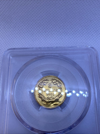 1866 $3 Gold Three Dollars PCGS RARE VERY LOW Mintage