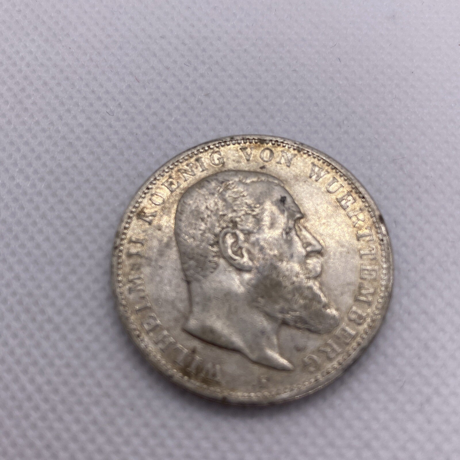 1909 F 3 Mark GERMAN States WURTTEMBERG WILHELM II 90% Silver Coin RARE #56644