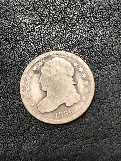 1836 Capped Bust Dime 10c Silver Coin JR-3 R-3 Block-8 Rare #4889