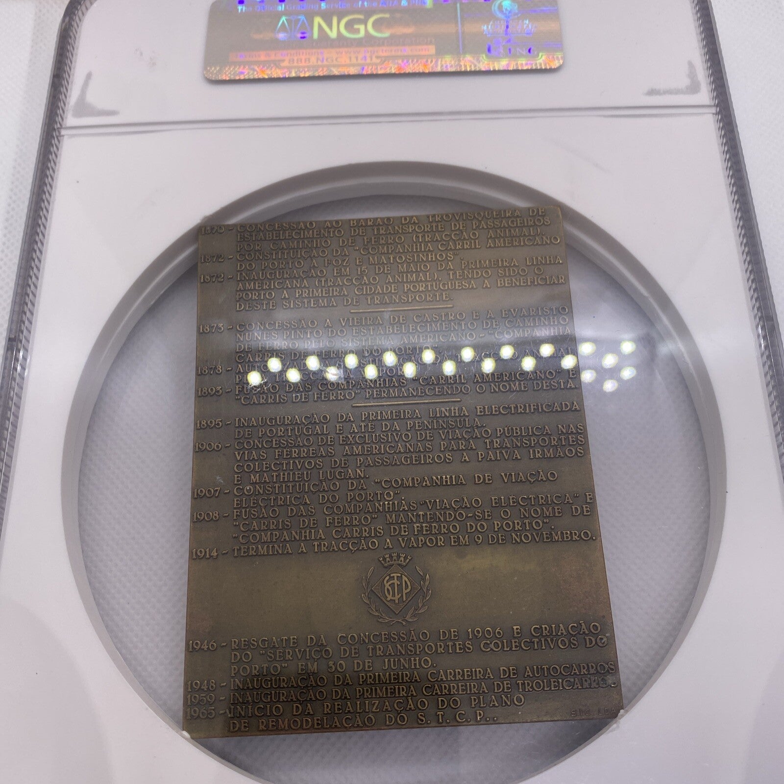 1972 Portugal Public Transportation Transportation Medal Brass NGC Graded MS65