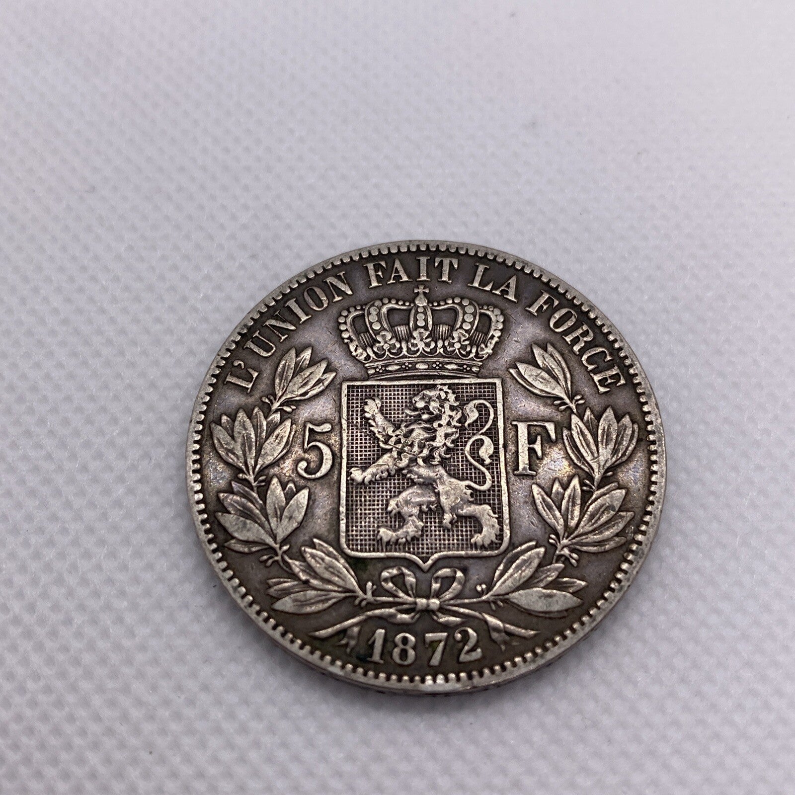 1872 BELGIUM 5 FRANCS LARGE SILVER COIN WORLD SILVER COIN #7645