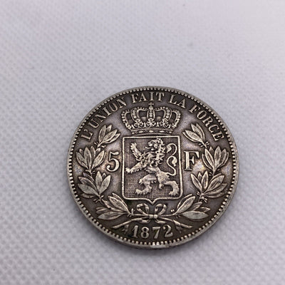 1872 BELGIUM 5 FRANCS LARGE SILVER COIN WORLD SILVER COIN #7645