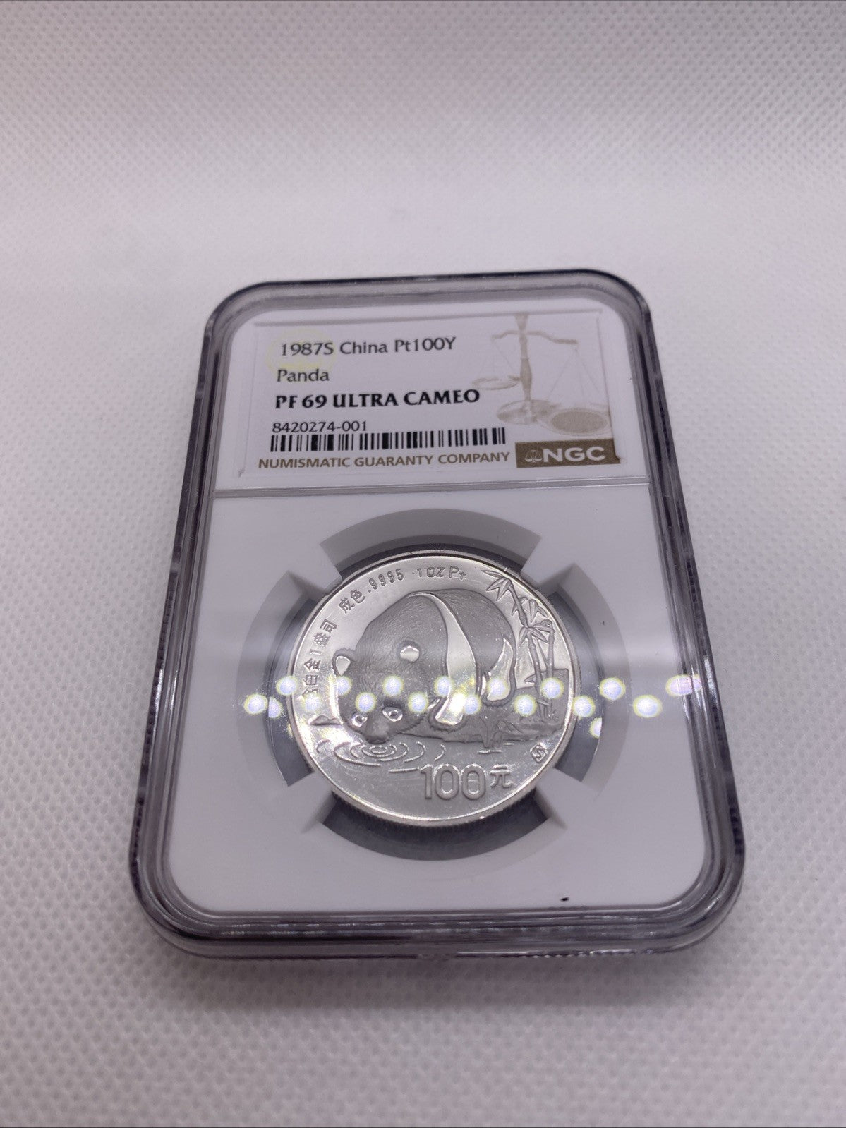 1987 100 Yuan 1 Oz .9995 China Platinum Proof Coin Panda NGC PF69 Ultra Cameo 01