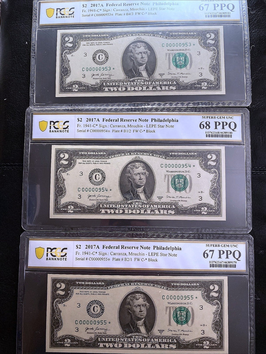 2017  $2 Star Notes 1941-C* PCGS Two 67 PPQ and One 68 PPQ Consecutive 3 * Notes