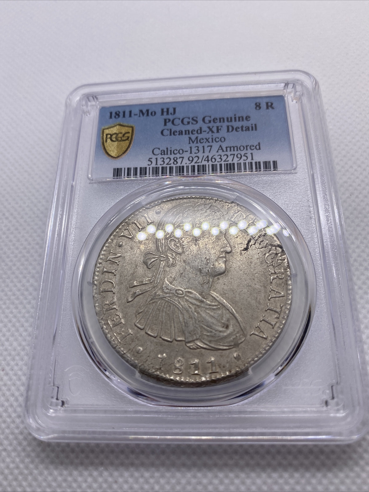 1811 Mo HJ Mexico 8 Reales Armored Bust Large Silver Coin PCGS XF Details #7951
