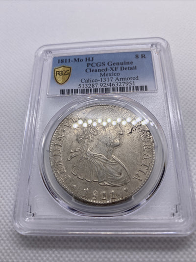 1811 Mo HJ Mexico 8 Reales Armored Bust Large Silver Coin PCGS XF Details #7951
