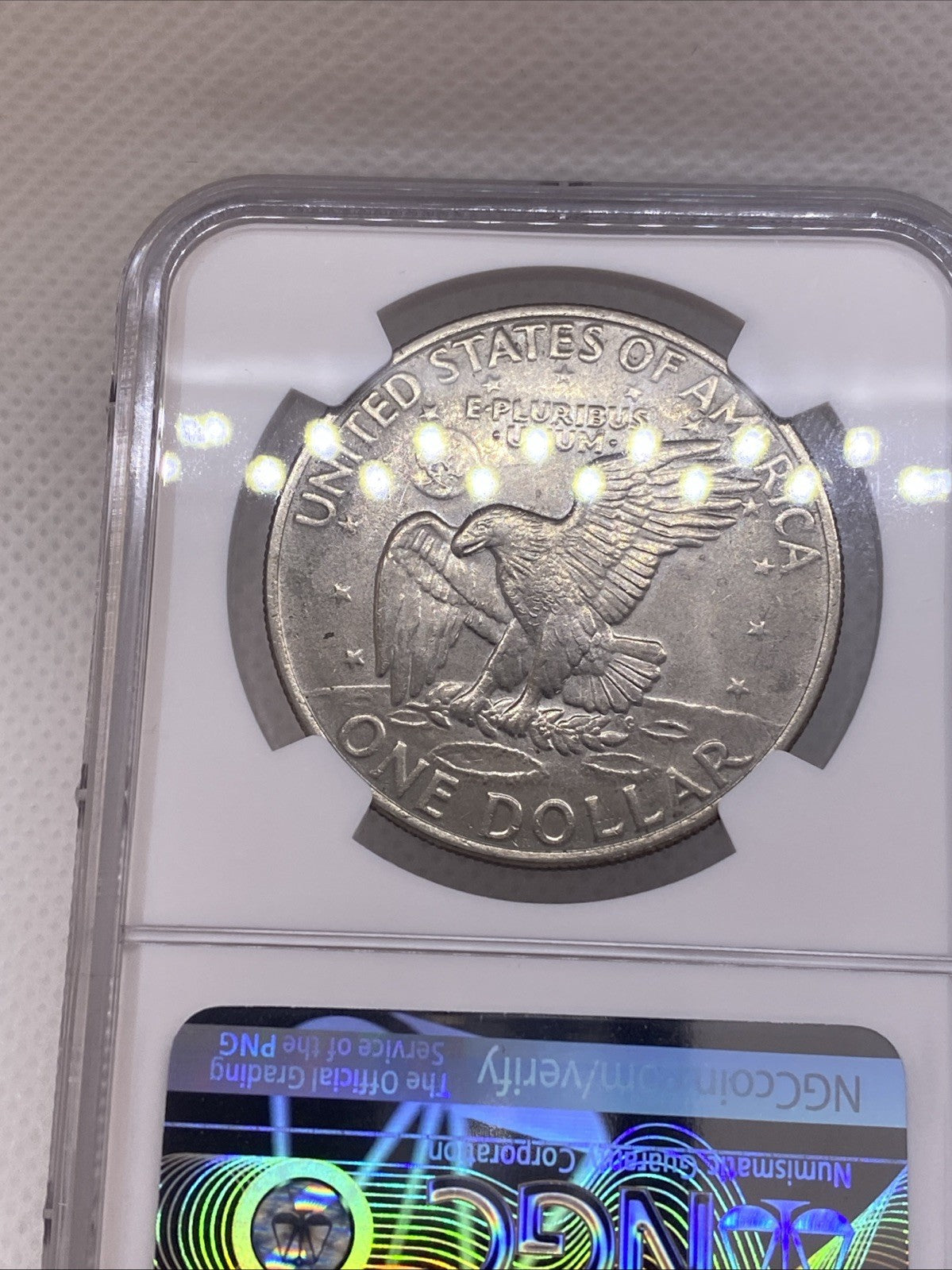 1971-D Eisenhower IKE Dollar NGC AU58 Type 1 Rev RDV-006 Friendly Eagle FS-901