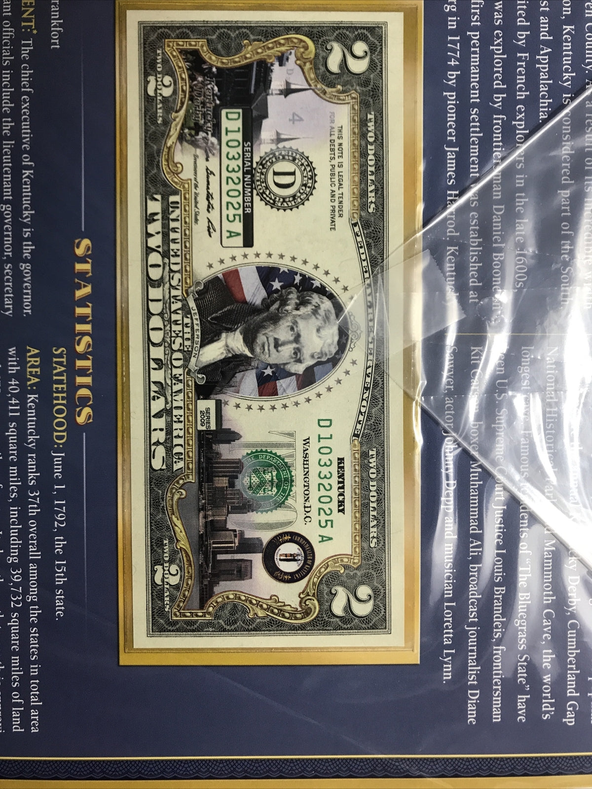 COLORIZED $2 NOTE SET KENTUCKY and TEXAS GENUINE LEGAL TENDER