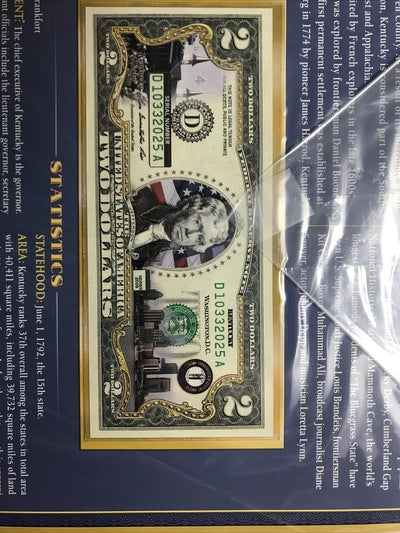 COLORIZED $2 NOTE SET KENTUCKY and TEXAS GENUINE LEGAL TENDER