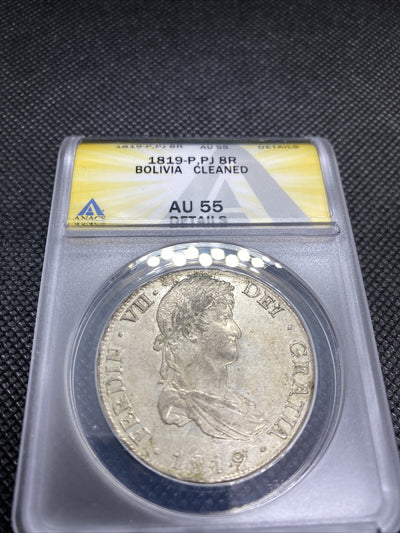 1819 PTS PJ Bolivia Silver 8R 8 Reales AU 55 Details Anacs Silver Potosi #555