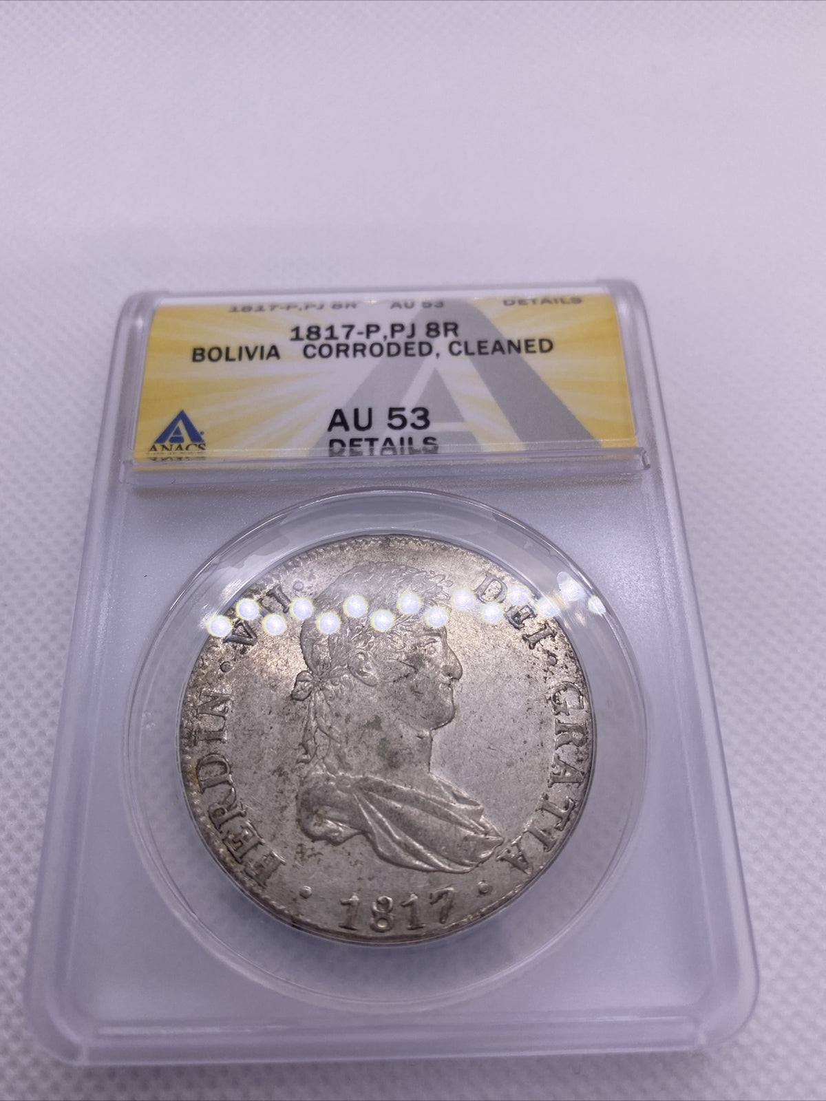 1817 PTS Bolivia 8 Reales 8R Anacs AU53 Details Silver Coin Colonial Rare #564