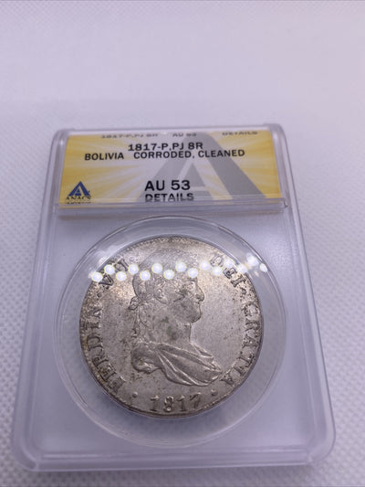 1817 PTS Bolivia 8 Reales 8R Anacs AU53 Details Silver Coin Colonial Rare #564